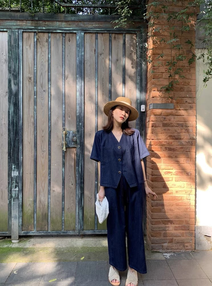 Summer thin straight nine-minute wide-leg trousers tencel trousers