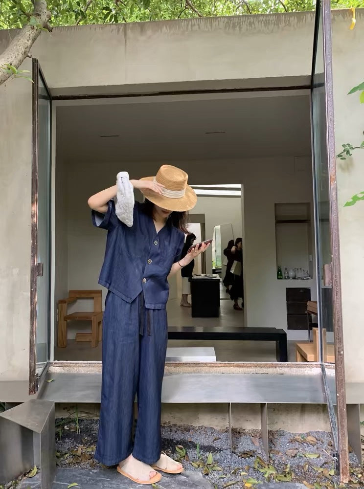 Summer thin straight nine-minute wide-leg trousers tencel trousers