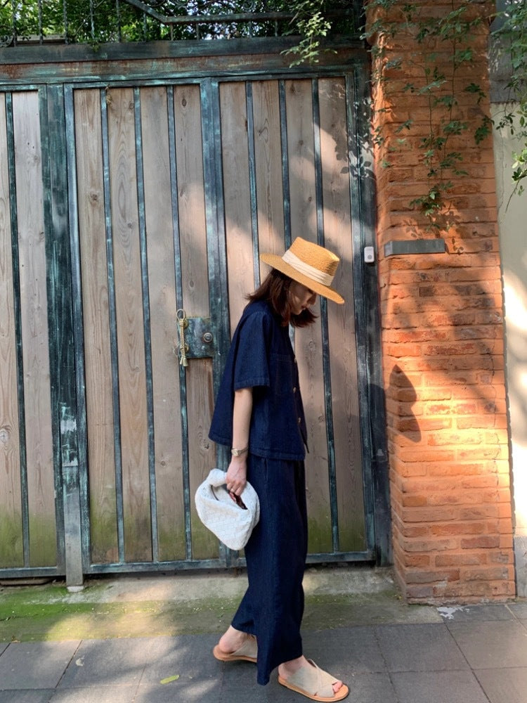 Summer thin straight nine-minute wide-leg trousers tencel trousers