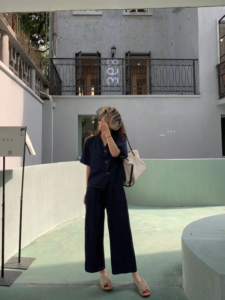 Summer thin straight nine-minute wide-leg trousers tencel trousers