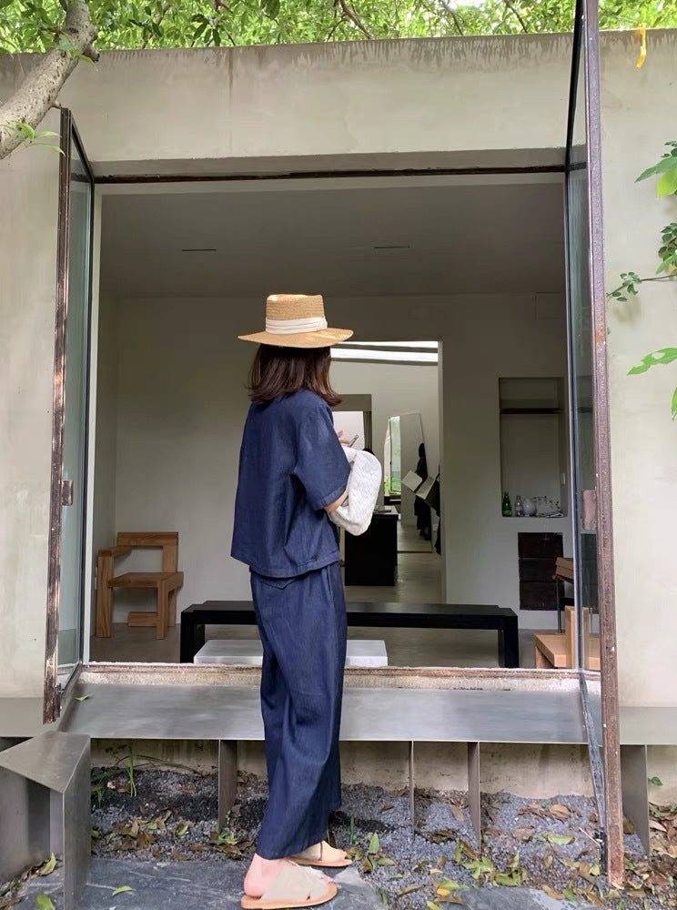 Summer thin straight nine-minute wide-leg trousers tencel trousers