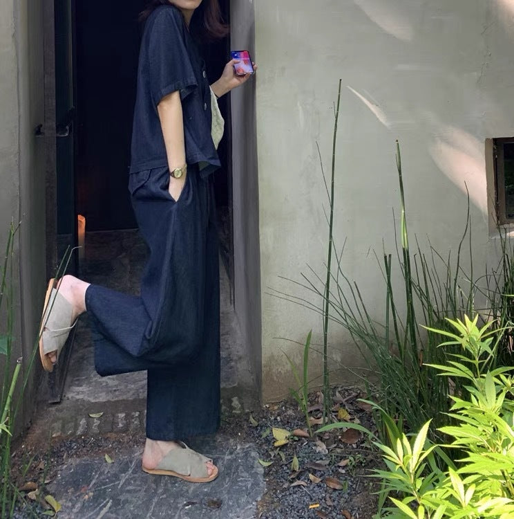 Summer thin straight nine-minute wide-leg trousers tencel trousers