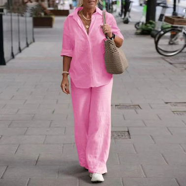 【2 pieces 25% off】Casual solid color lapel long-sleeved shirt wide-leg suit