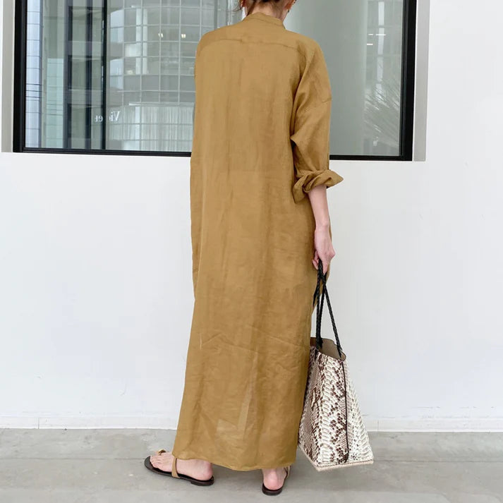 Spring and summer new solid color linen loose thin section dresses