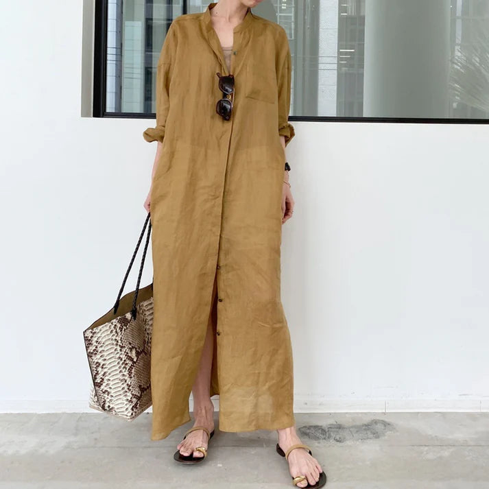 Spring and summer new solid color linen loose thin section dresses