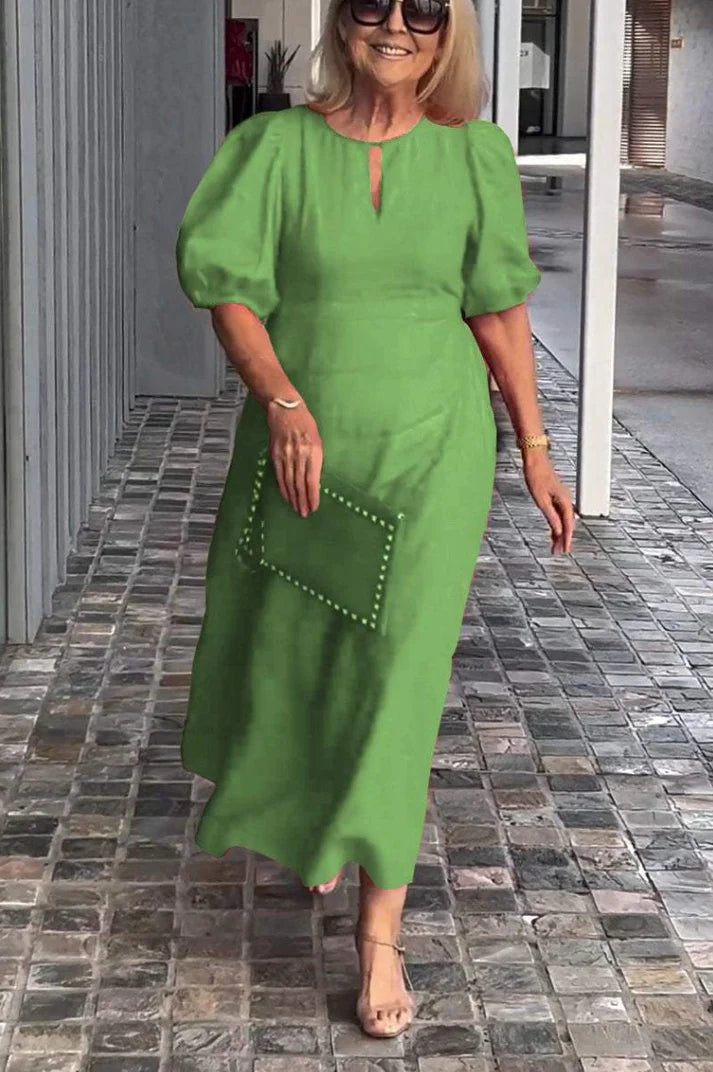 Women's Solid Color Loose Casual Crewneck Puff Sleeve Dress