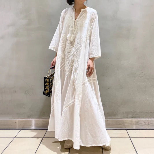 Vintage style A-line dress summer temperament loose tie dress