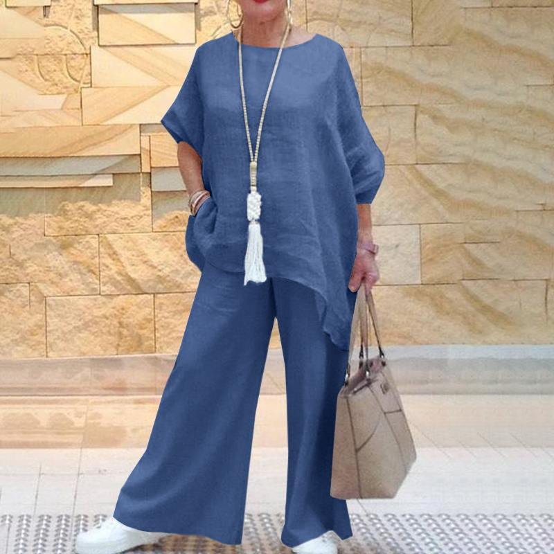 【2 pieces 25% off】Fashionable and casual asymmetrical long-sleeved wide-leg pants suit