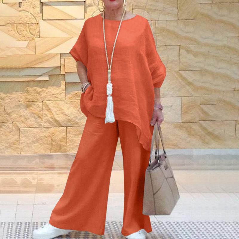 【2 pieces 25% off】Fashionable and casual asymmetrical long-sleeved wide-leg pants suit