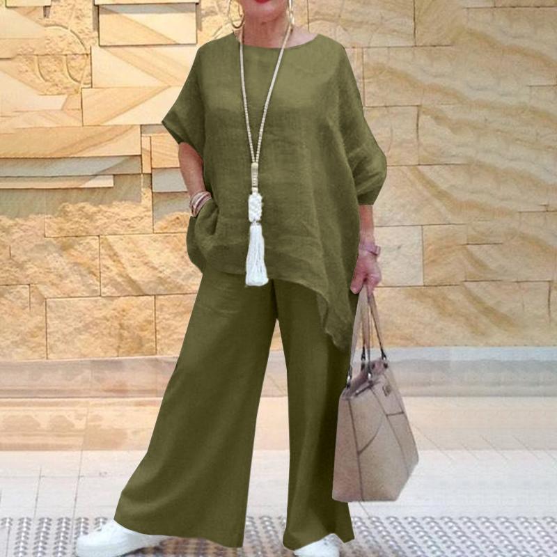 【2 pieces 25% off】Fashionable and casual asymmetrical long-sleeved wide-leg pants suit