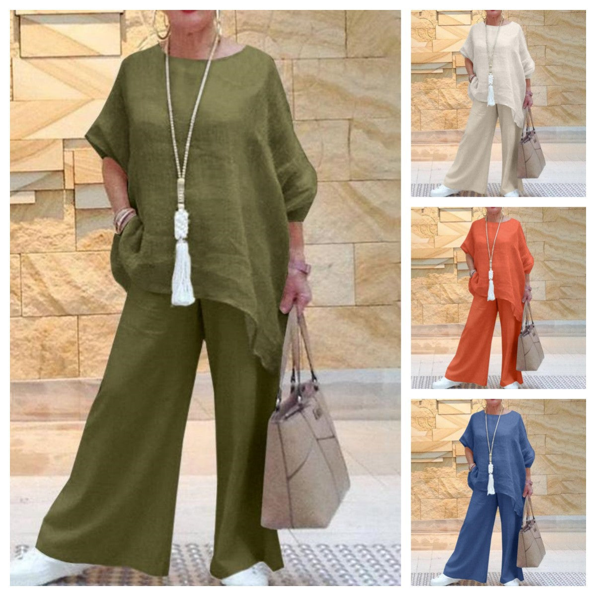 【2 pieces 25% off】Fashionable and casual asymmetrical long-sleeved wide-leg pants suit