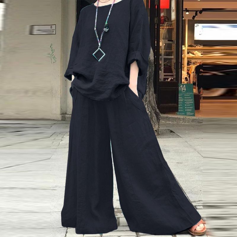 【2 Pieces 25% Off】 Fashionable Casual Loose Solid Color Shirt and Pants Suit