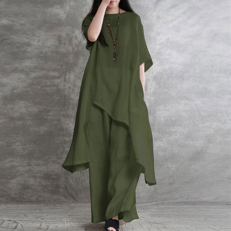 (25% off any two pieces)2025 Big Size Women's Cotton and Linen Two-Piece Casual Dress Set