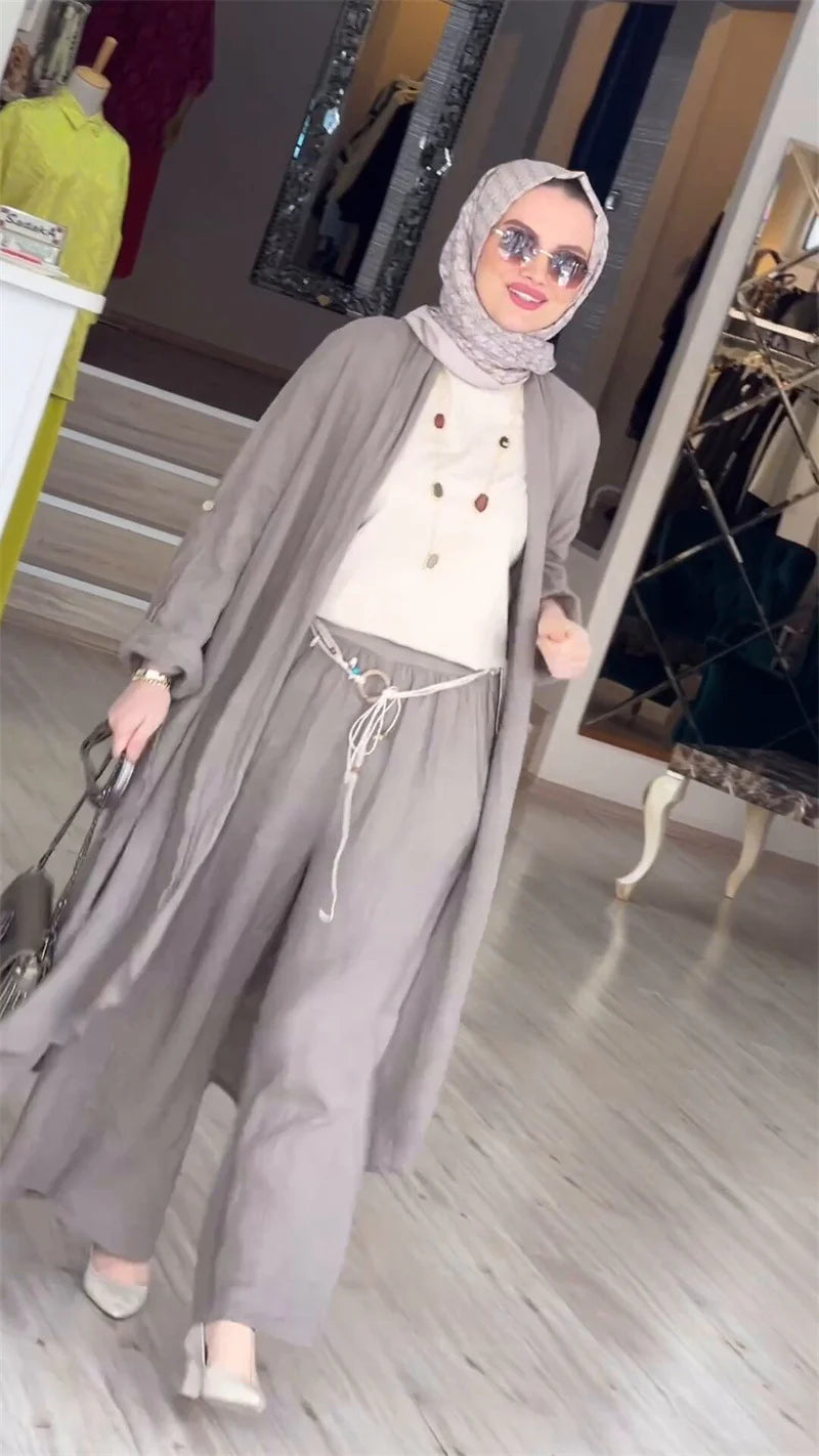 Fashion Loose Long Cardigan Casual Wide Leg Pants 2 Piece Set