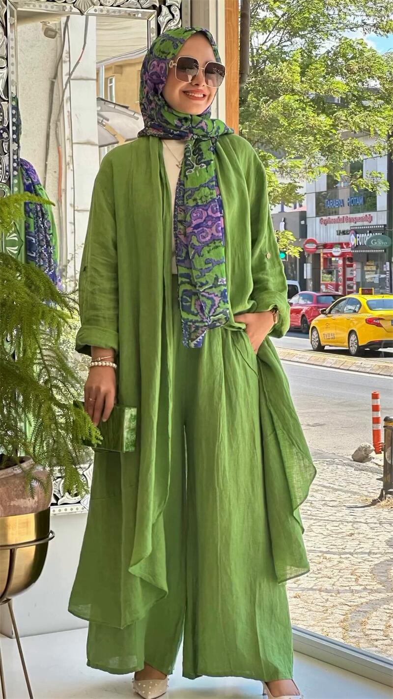 Fashion Loose Long Cardigan Casual Wide Leg Pants 2 Piece Set